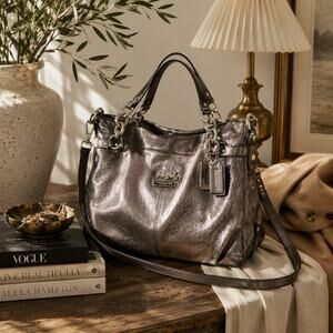 Coach Brooke Metallic Pewter Leather Satchel Shoulder Crossbody Bag
